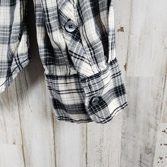 Hilfiger Denim Plaid Button Down Shirt Black White Size Large - Picture 7 of 11